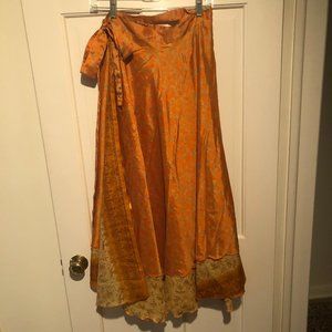 Silky orange and yellow maxi wrap skirt